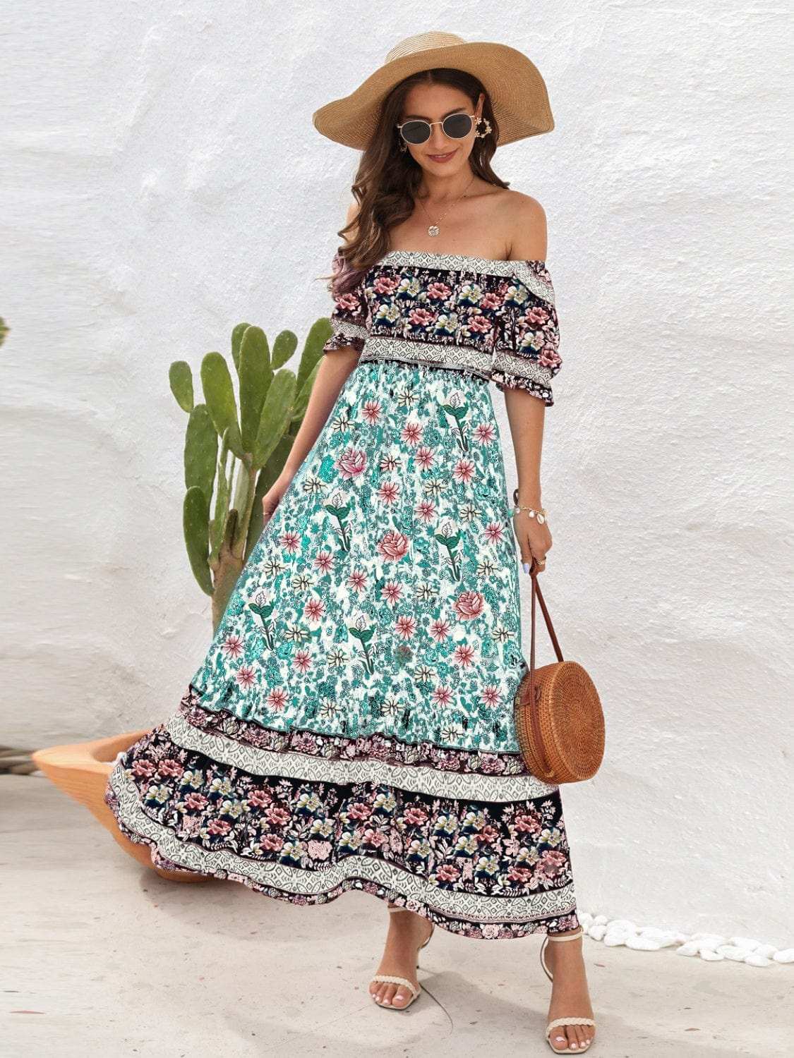 Floral Flounce Sleeve Midi Dress - Trendsi - Flyclothing LLC