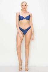 And The Why Denim Print Simple Bikini Swimsuits - Trendsi - Flyclothing LLC