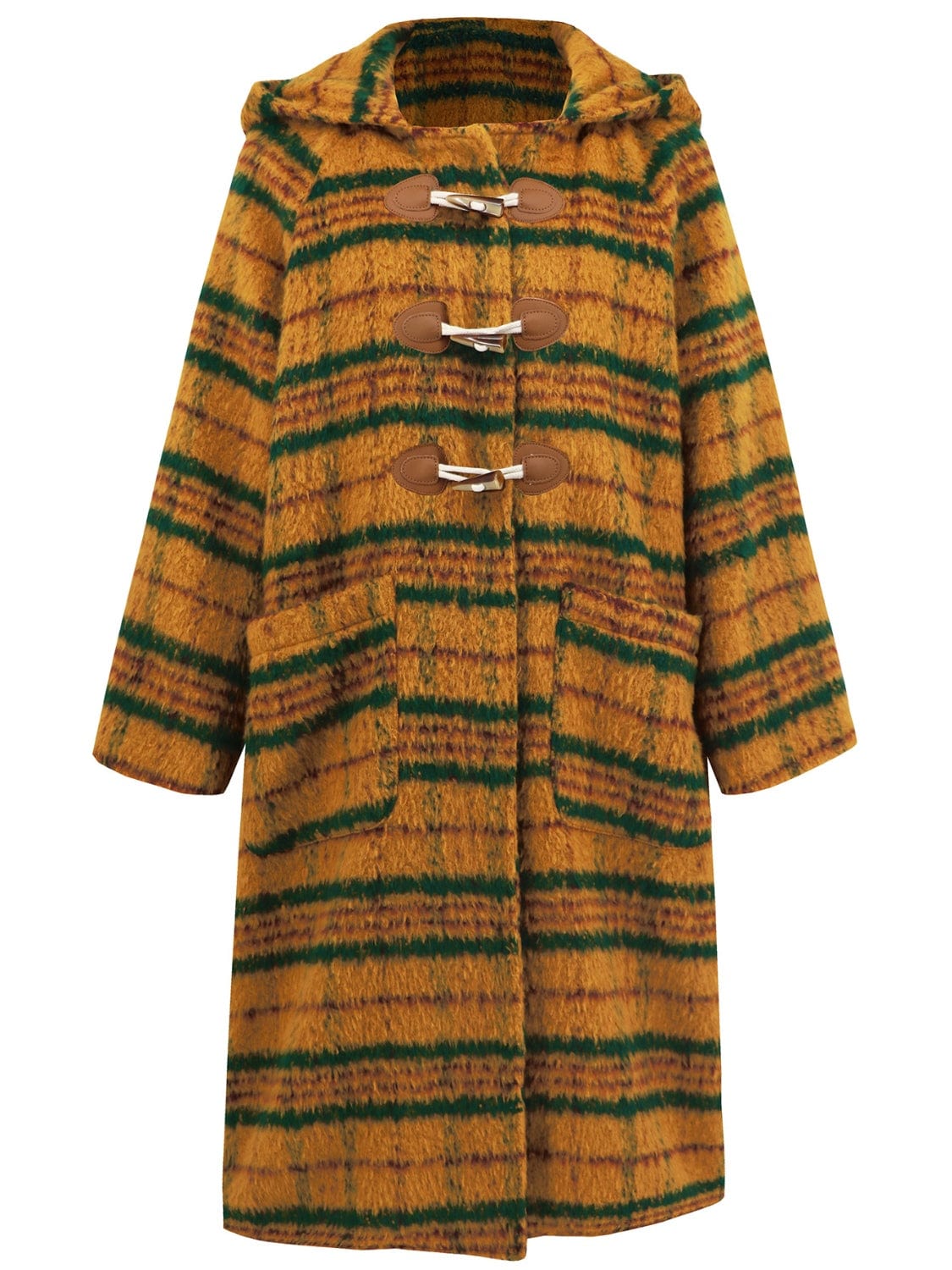 Plaid Long Sleeve Hooded Coat with Pockets - Trendsi