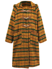 Plaid Long Sleeve Hooded Coat with Pockets - Trendsi