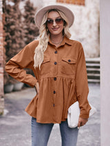Mandy Collared Neck Long Sleeve Shirt - Trendsi - Flyclothing LLC