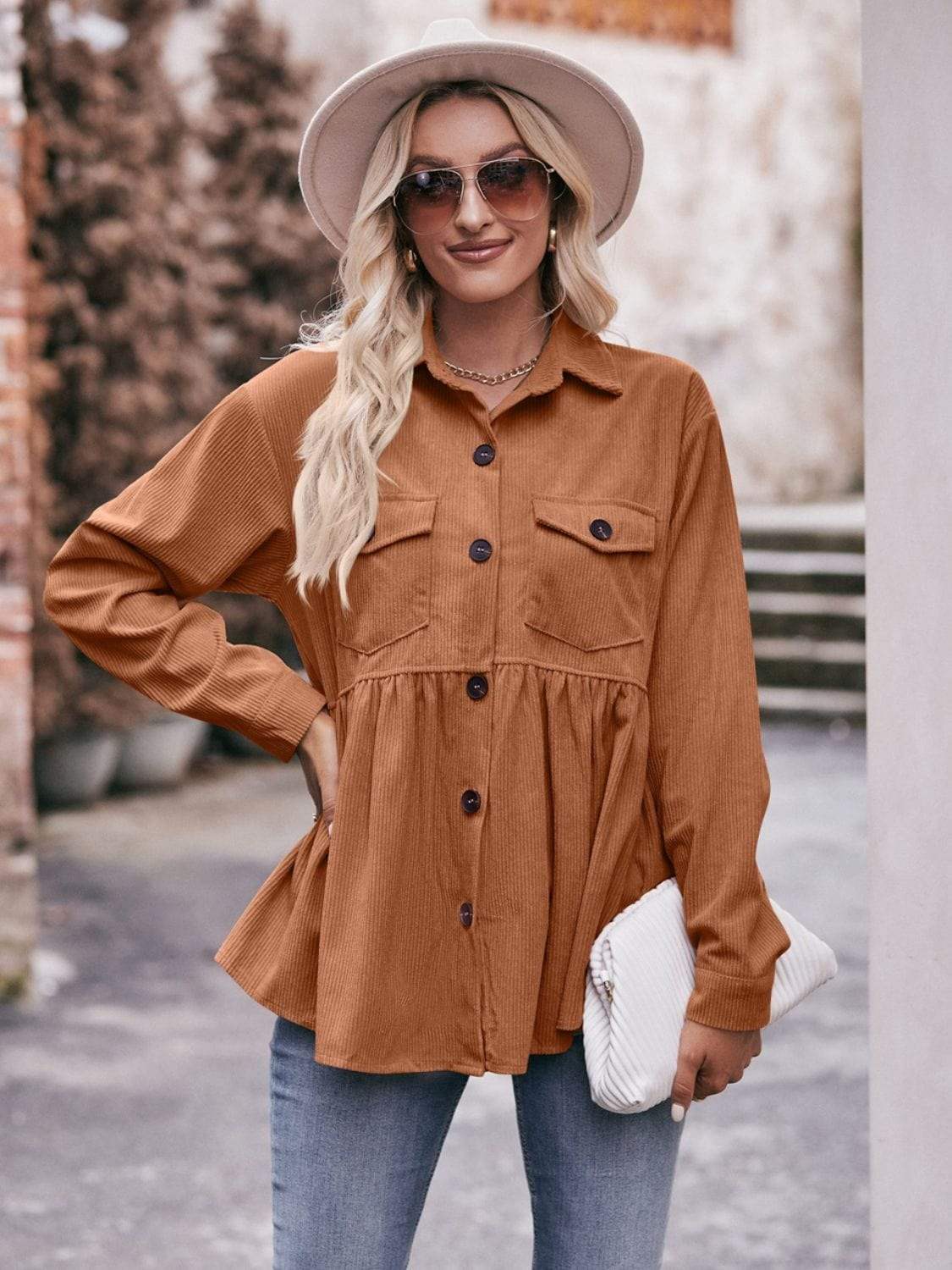 Mandy Collared Neck Long Sleeve Shirt - Trendsi - Flyclothing LLC