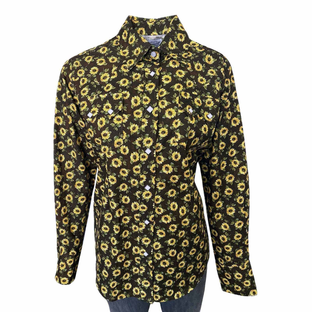 Rockmount Ranch Ware Women's Vintage Brown Sunflower Print Western Shirt