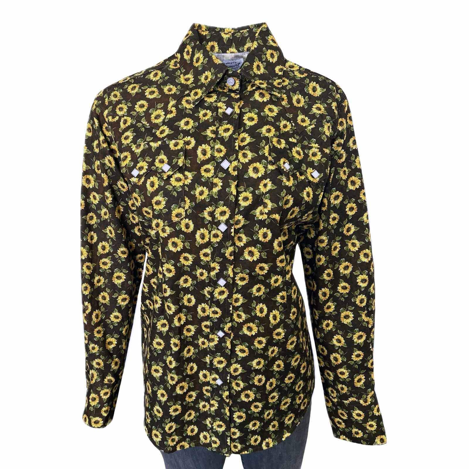 Women's Vintage Brown Sunflower Print Western Shirt - Rockmount Ranch Wear - Flyclothing LLC