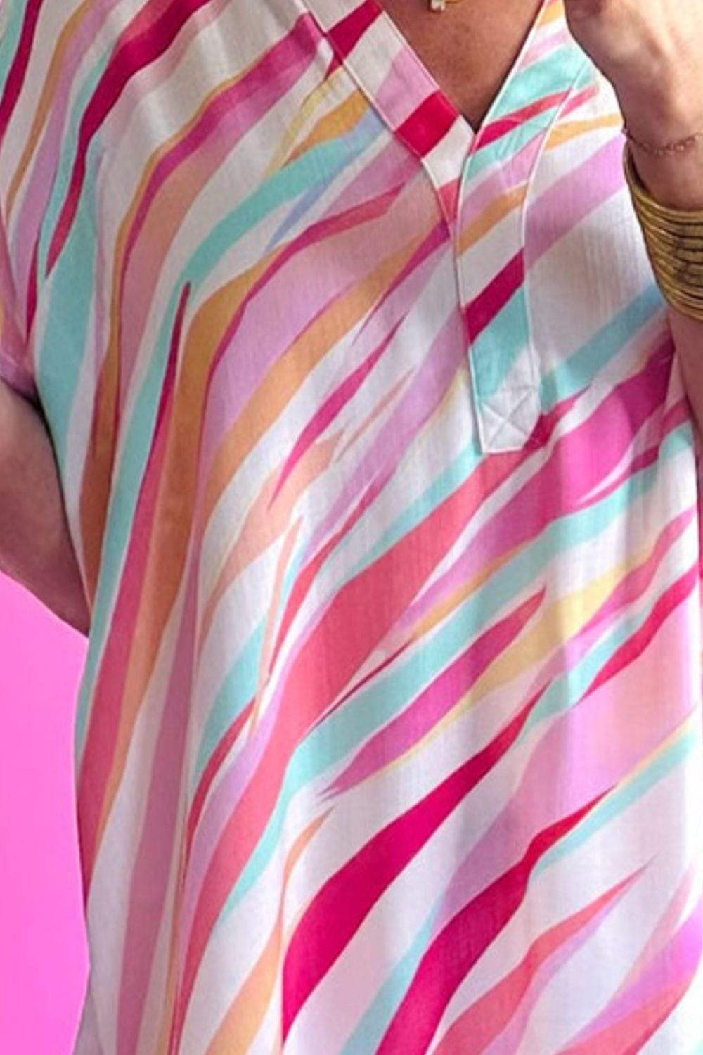 Color Block V-Neck Half Sleeve Blouse - Trendsi - Flyclothing LLC