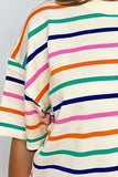 Striped Round Neck Half Sleeve Knit Top - Trendsi - Flyclothing LLC
