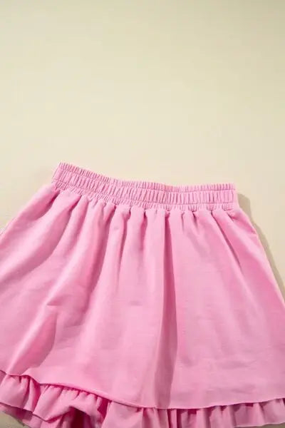 Half Zip Puff Sleeve Top and Ruffled Shorts Set - Trendsi - Flyclothing LLC