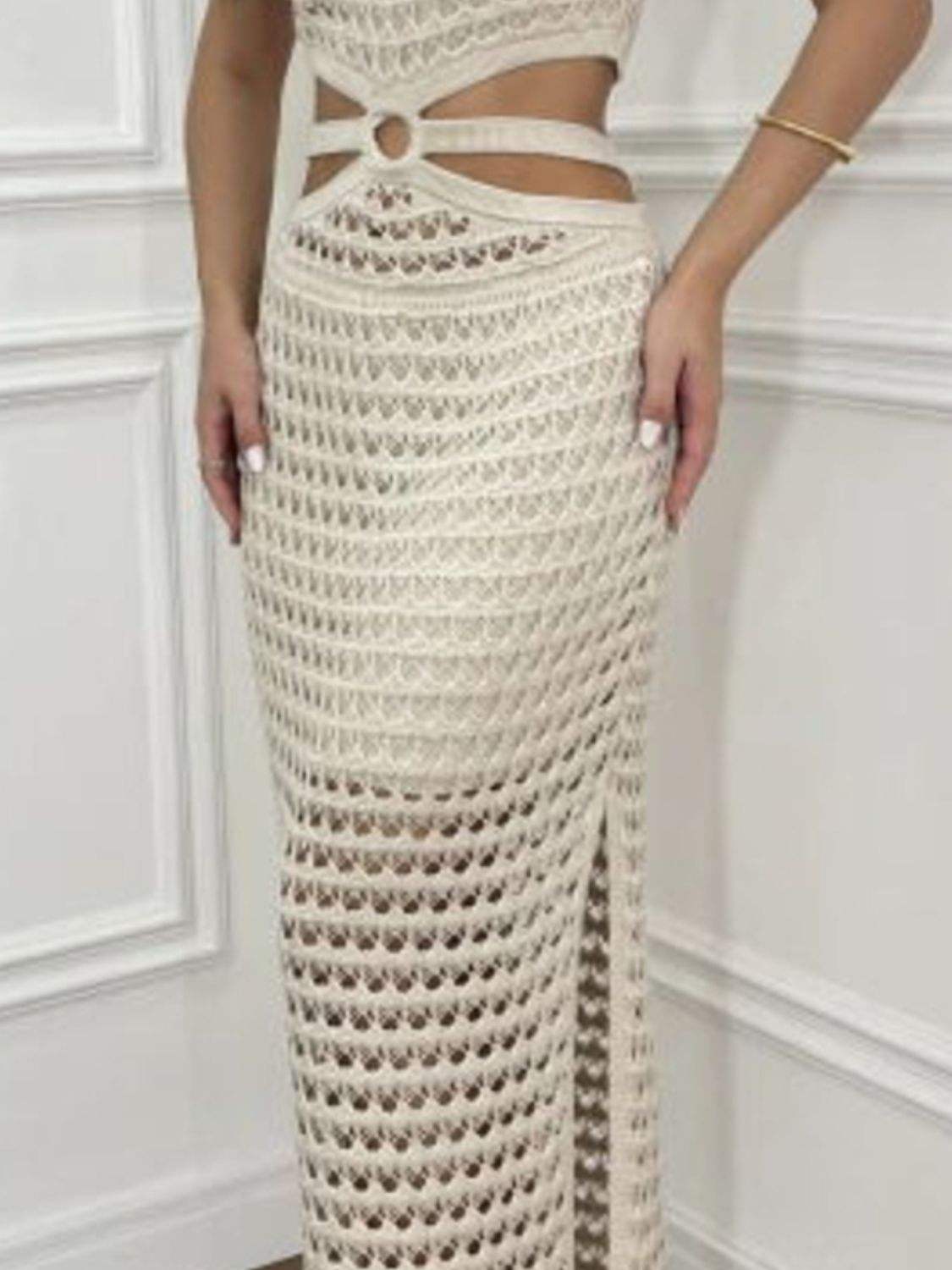 Cutout Slit Round Neck Sweater Dress - Trendsi - Flyclothing LLC