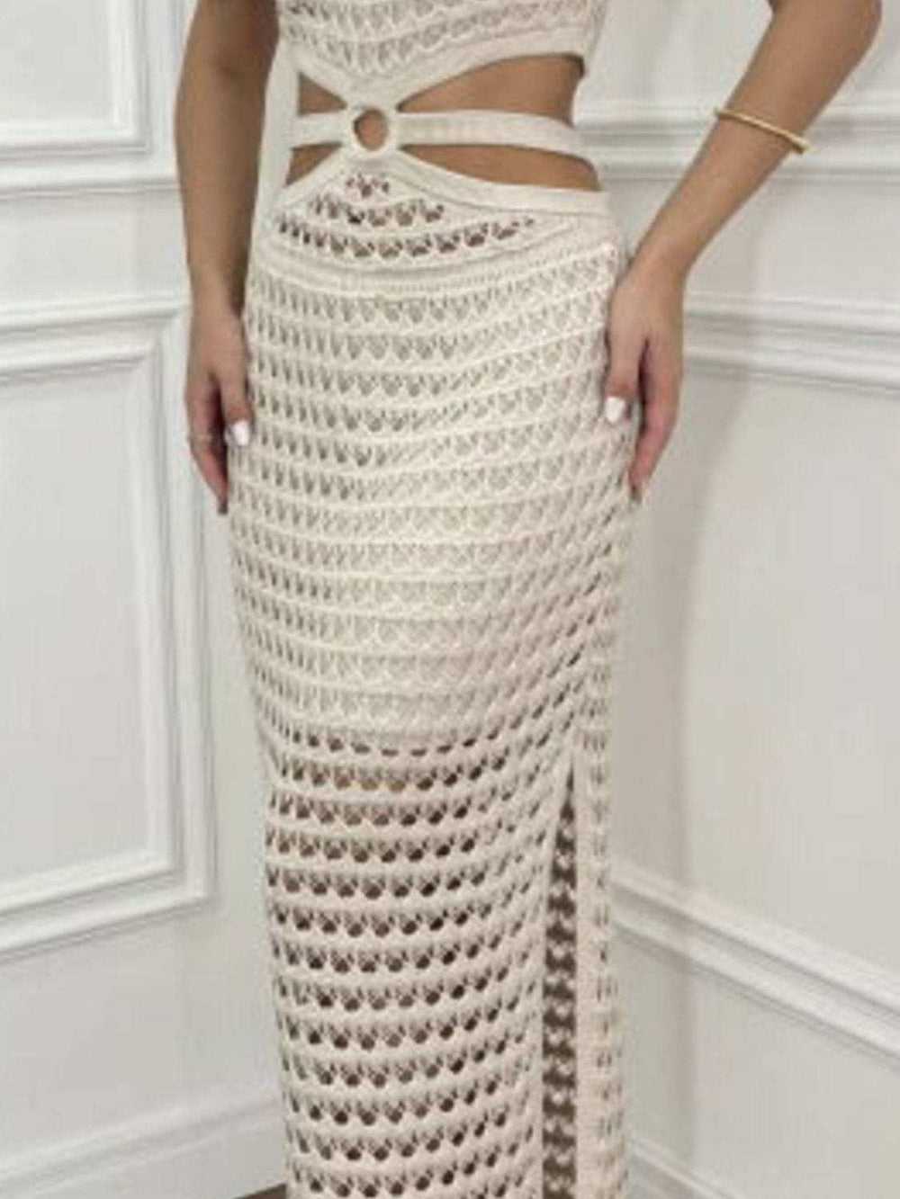 Cutout Slit Round Neck Sweater Dress - Trendsi - Flyclothing LLC