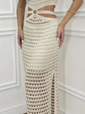 Cutout Slit Round Neck Sweater Dress - Trendsi