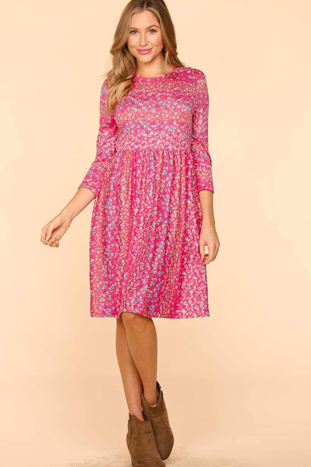 Haptics Round Neck Floral Dress with Pockets - Trendsi - Flyclothing LLC
