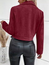 Suede Moto Jacket with Zip Detail - Trendsi - Flyclothing LLC