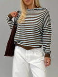 Striped Knit Dropped Shoulder Sweater - Trendsi - Flyclothing LLC
