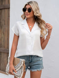 Button Up Collared Neck Short Sleeve Shirt - Trendsi
