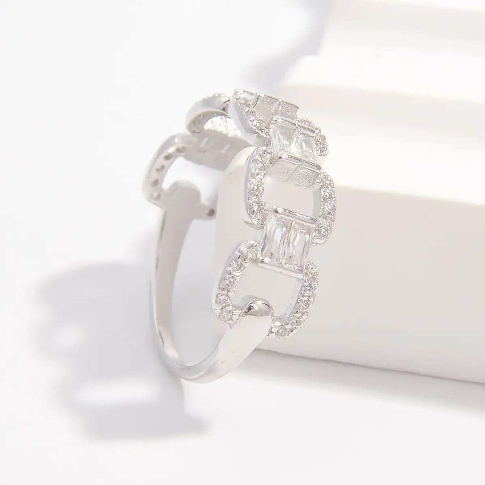 925 Sterling Silver Zircon Cutout Ring - Trendsi - Flyclothing LLC