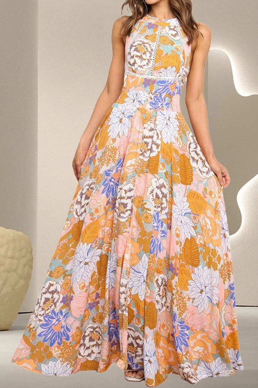 Tied Printed Grecian Sleeveless Maxi Dress - Trendsi - Flyclothing LLC