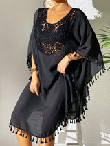 Tassel Cutout Scoop Neck Cover-Up Dress - Trendsi - Flyclothing LLC