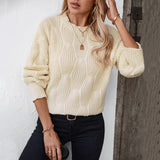 Round Neck Dropped Shoulder Sweater - Trendsi