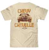 Chevy Chevelle Chevrolet Left Chest Front and Back Print Classic Car T-Shirt - Cream