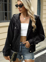Washed Button Up Hooded Denim Jacket - Trendsi - Flyclothing LLC