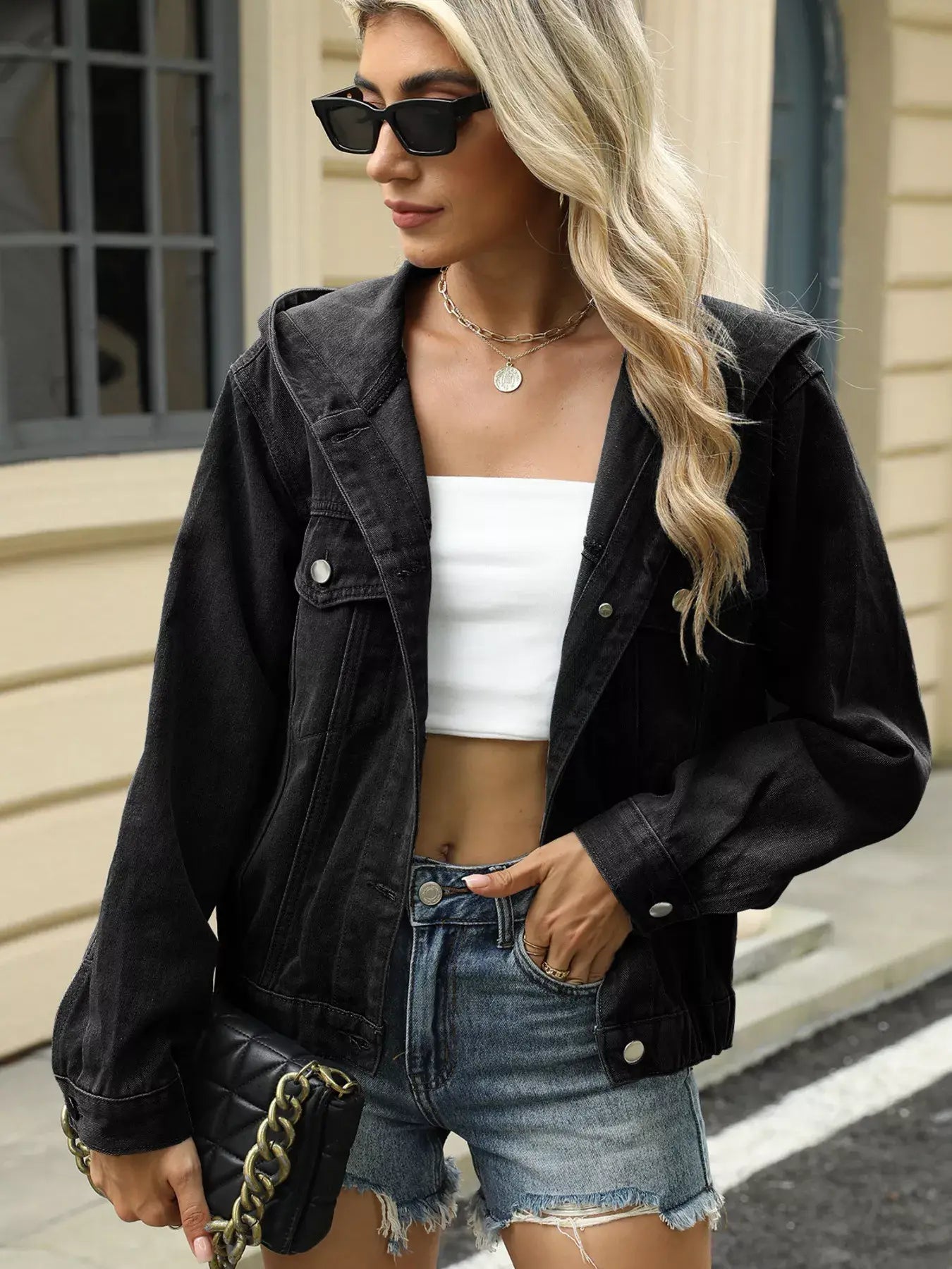 Washed Button Up Hooded Denim Jacket - Trendsi - Flyclothing LLC