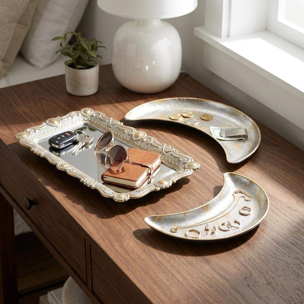 10" Silver And Gold Metal Handmade Crescent Trinket Tray - HomeRoots - Flyclothing LLC
