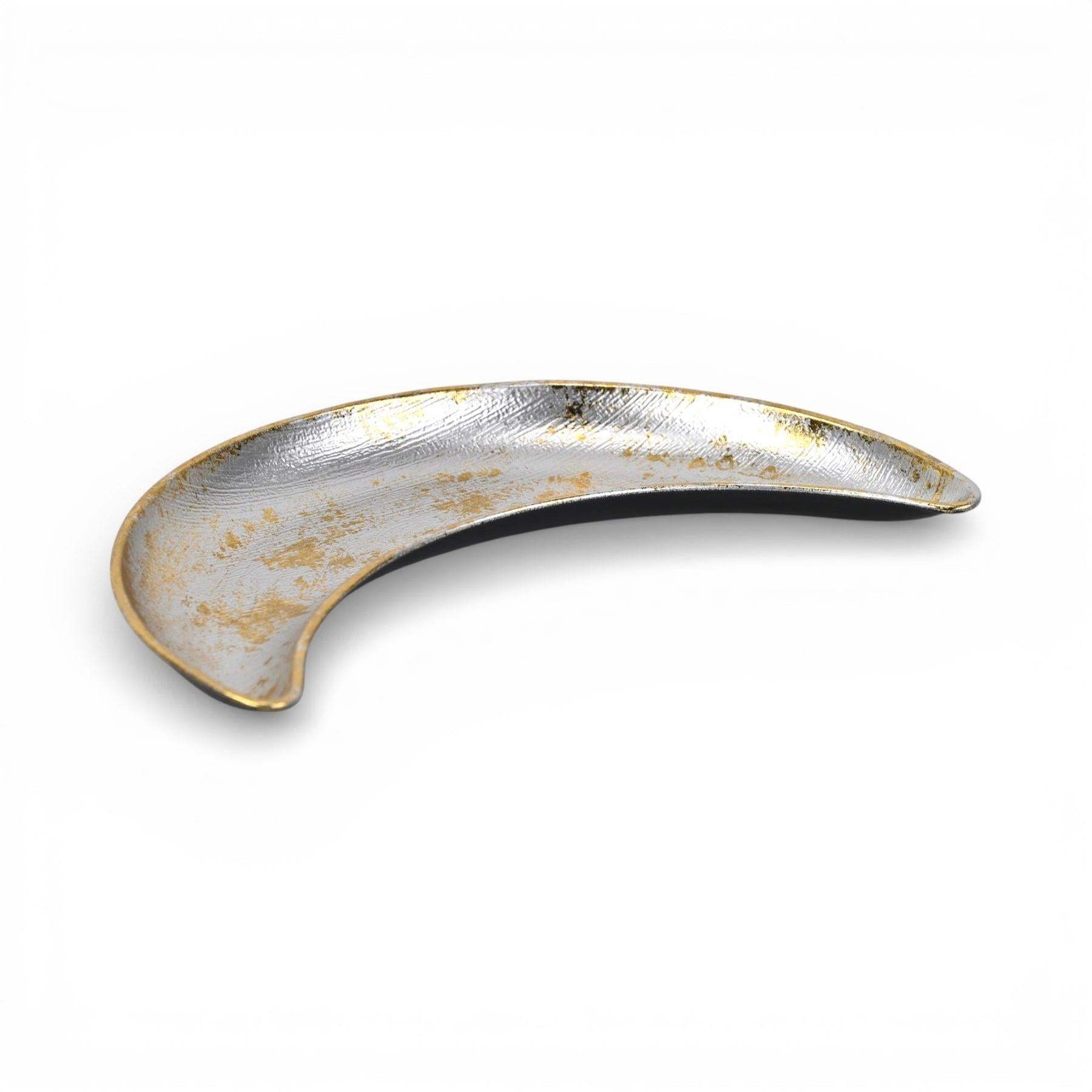 10" Silver And Gold Metal Handmade Crescent Trinket Tray - HomeRoots - Flyclothing LLC