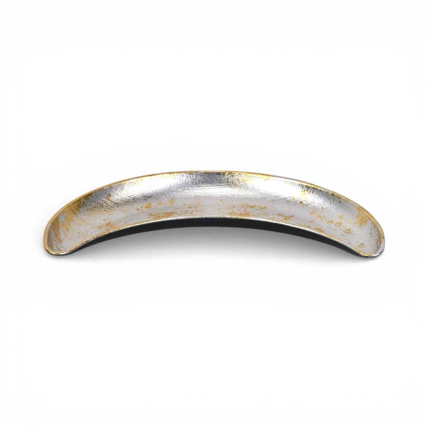 10" Silver And Gold Metal Handmade Crescent Trinket Tray - HomeRoots - Flyclothing LLC