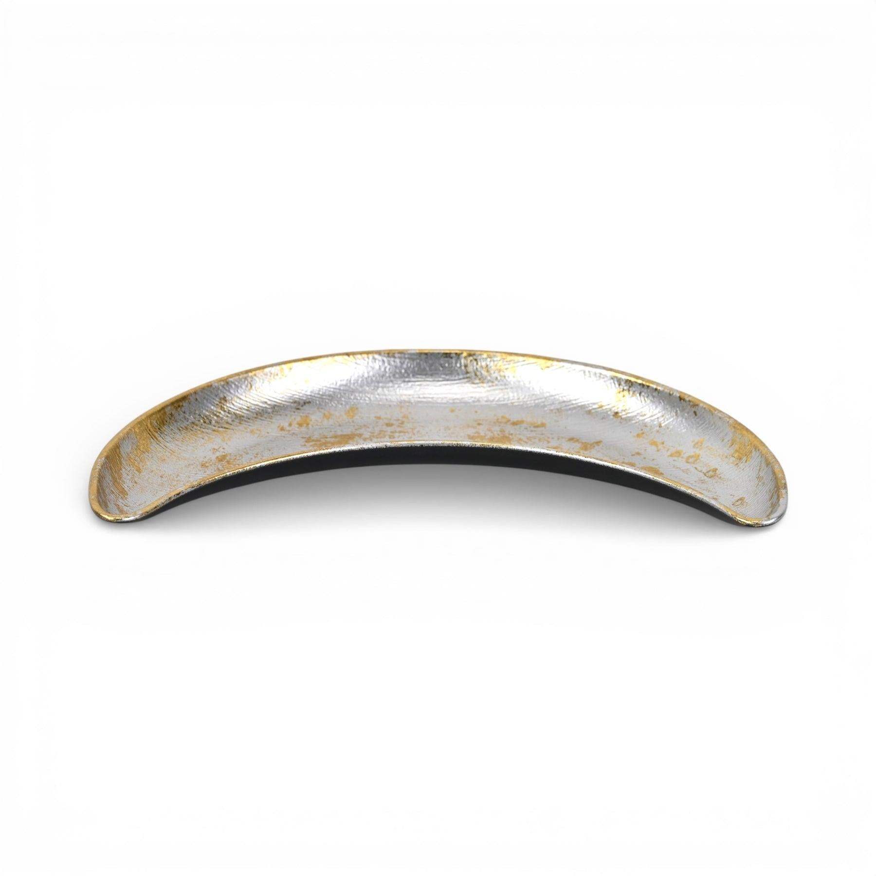 10" Silver And Gold Metal Handmade Crescent Trinket Tray - HomeRoots - Flyclothing LLC