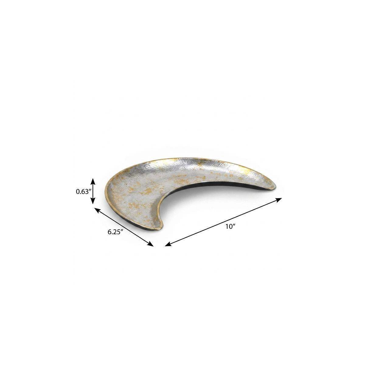10" Silver And Gold Metal Handmade Crescent Trinket Tray - HomeRoots - Flyclothing LLC