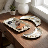 8" Silver And Gold Metal Handmade Crescent Trinket Tray - HomeRoots - Flyclothing LLC