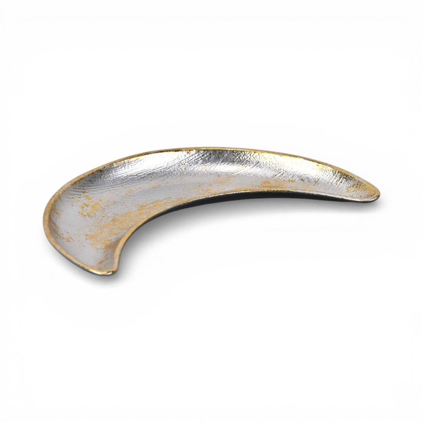 8" Silver And Gold Metal Handmade Crescent Trinket Tray - HomeRoots - Flyclothing LLC