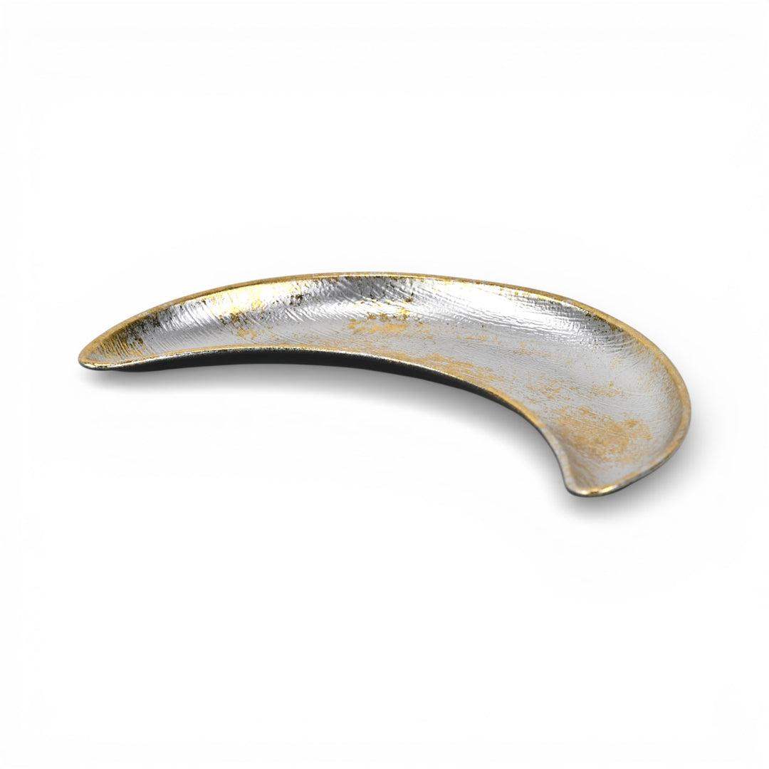 8" Silver And Gold Metal Handmade Crescent Trinket Tray - HomeRoots - Flyclothing LLC