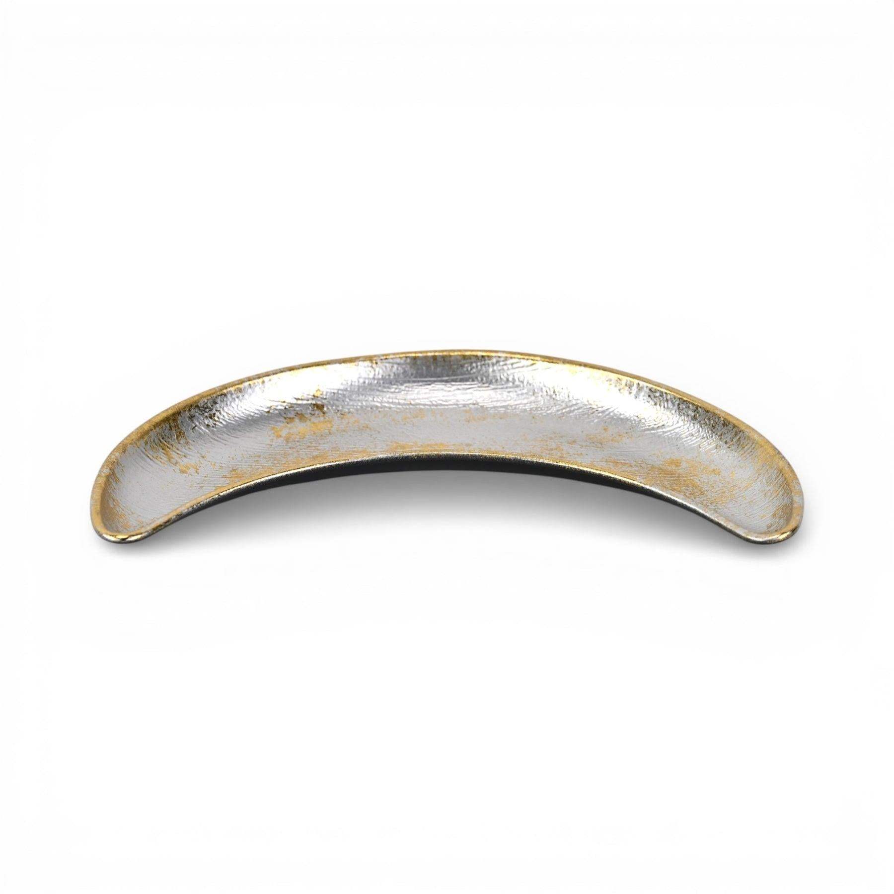 8" Silver And Gold Metal Handmade Crescent Trinket Tray - HomeRoots - Flyclothing LLC