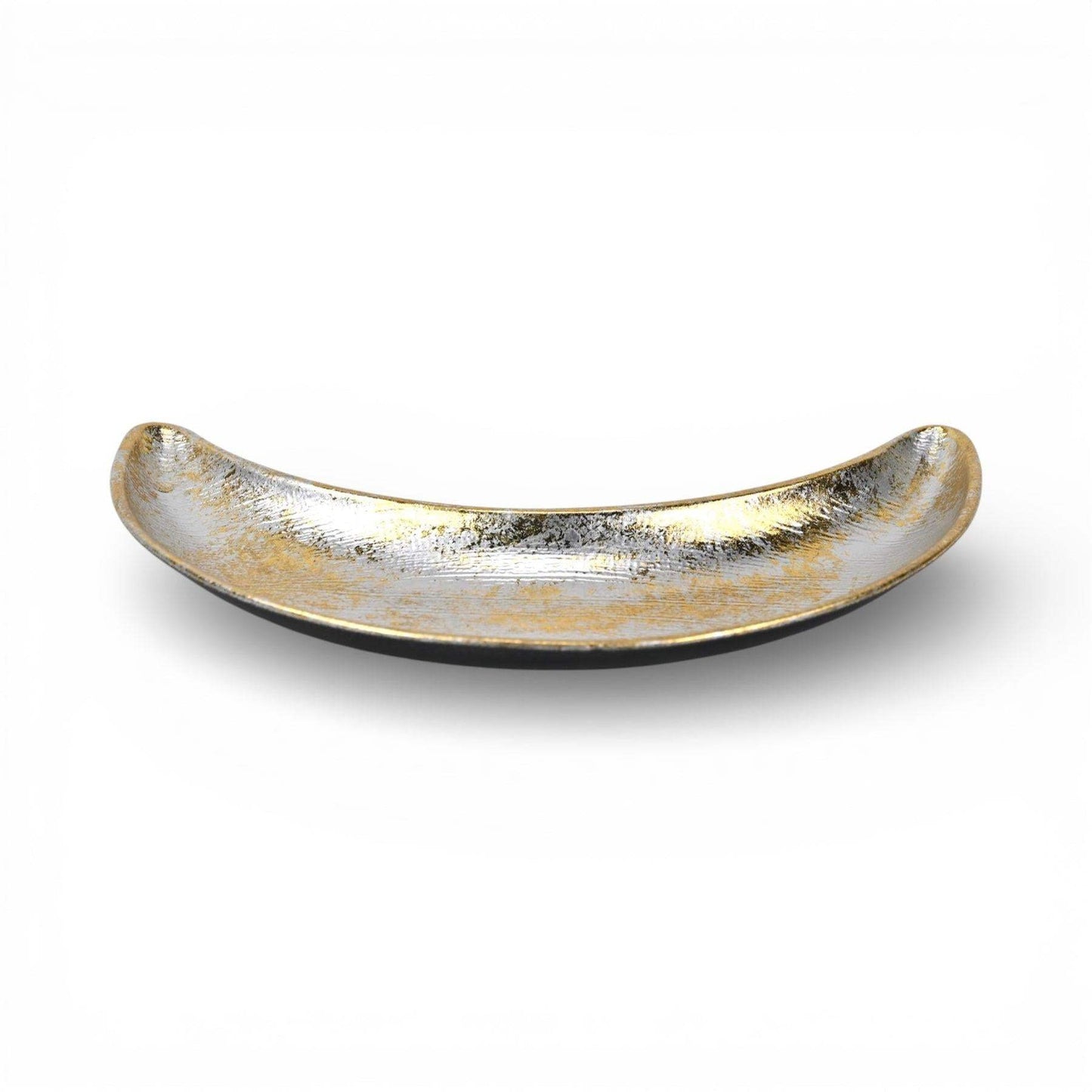 8" Silver And Gold Metal Handmade Crescent Trinket Tray - HomeRoots - Flyclothing LLC