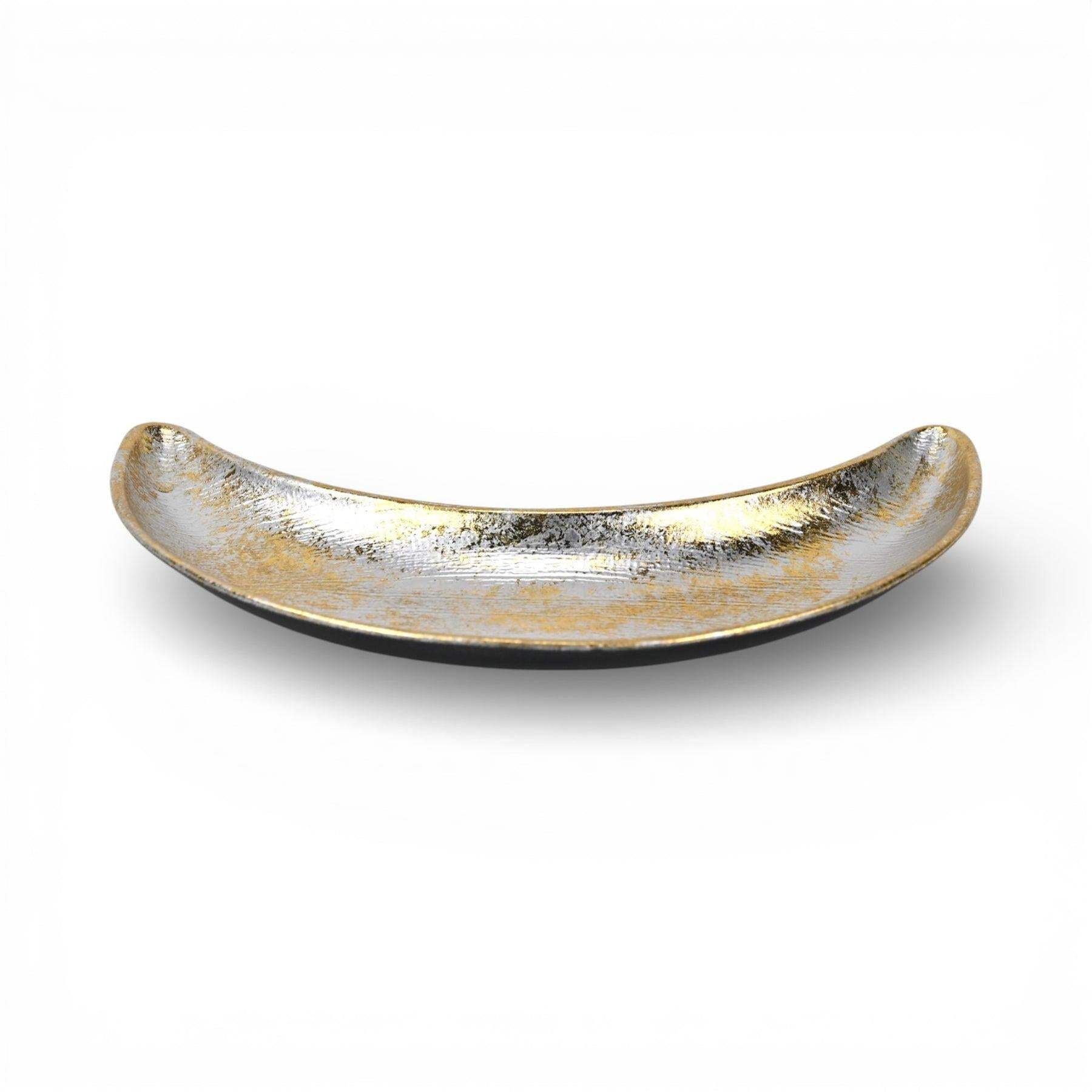 8" Silver And Gold Metal Handmade Crescent Trinket Tray - HomeRoots - Flyclothing LLC