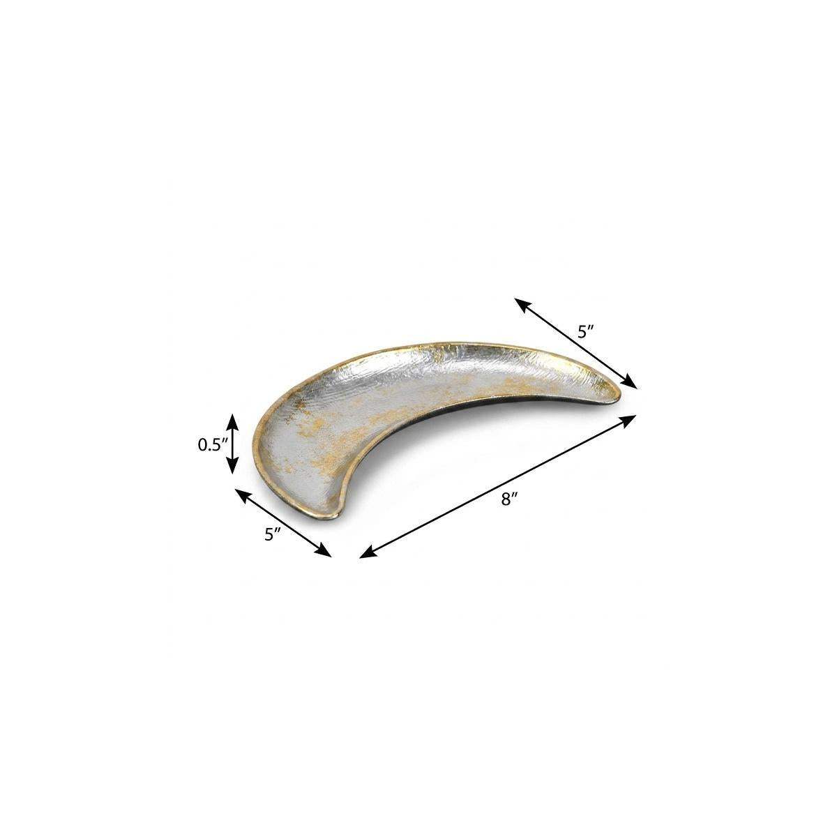 8" Silver And Gold Metal Handmade Crescent Trinket Tray - HomeRoots - Flyclothing LLC