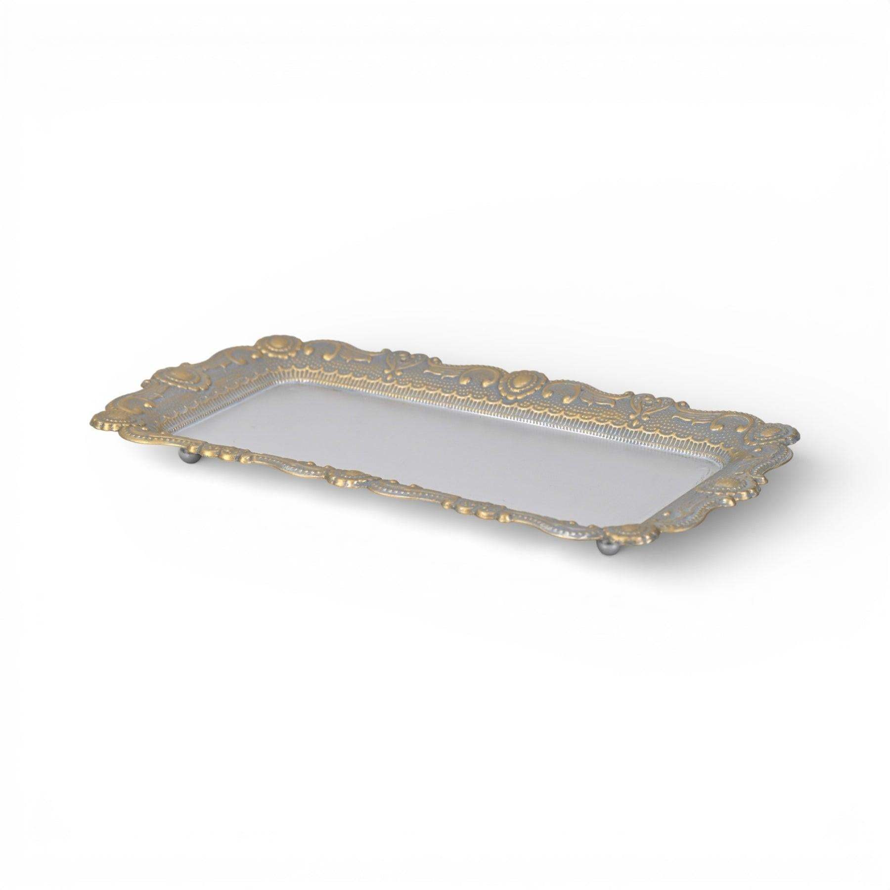 12" Blue Gray Silver And Gold Metal Handmade Trinket Tray - HomeRoots - Flyclothing LLC