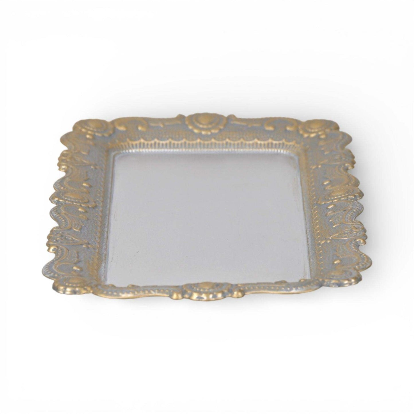 12" Blue Gray Silver And Gold Metal Handmade Trinket Tray - HomeRoots - Flyclothing LLC