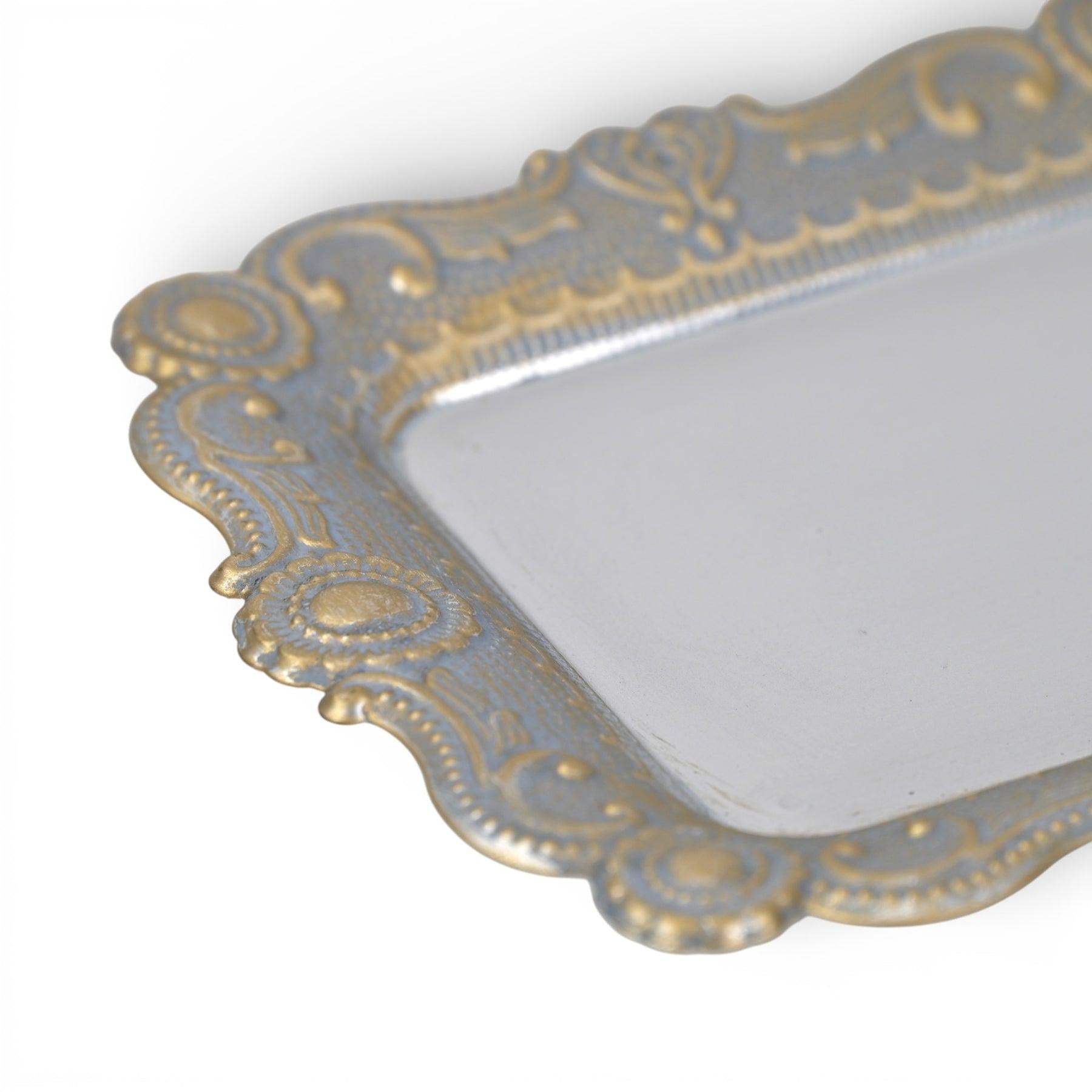 12" Blue Gray Silver And Gold Metal Handmade Trinket Tray - HomeRoots - Flyclothing LLC