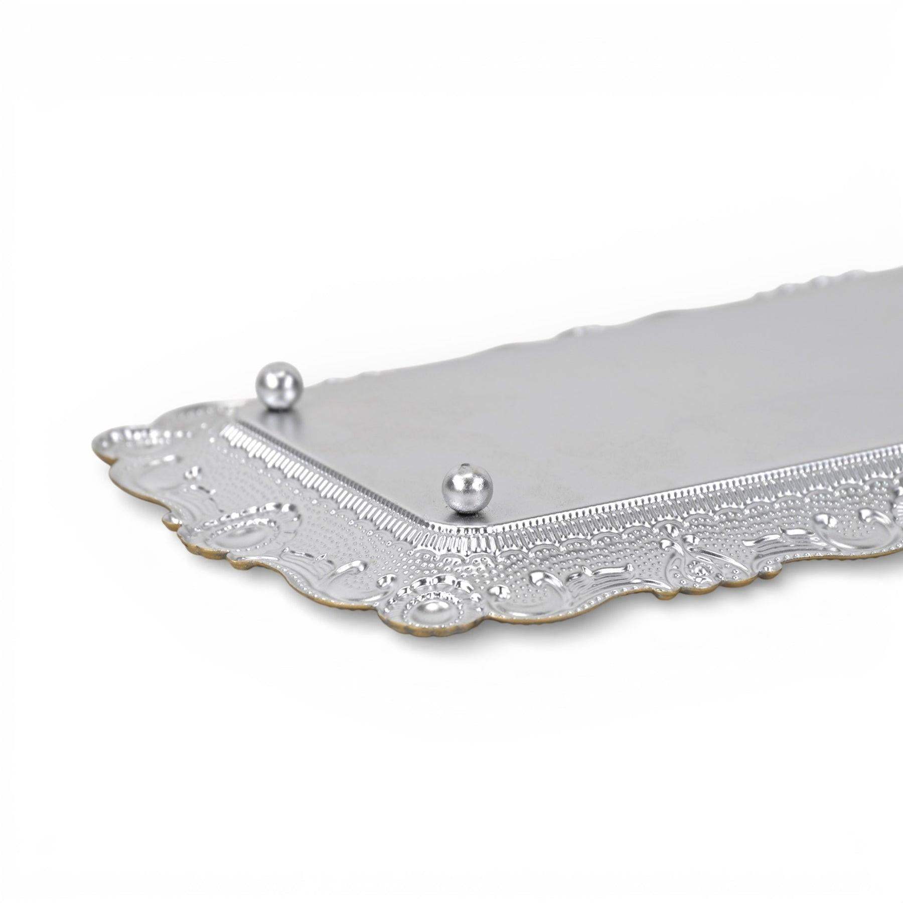 12" Blue Gray Silver And Gold Metal Handmade Trinket Tray - HomeRoots - Flyclothing LLC