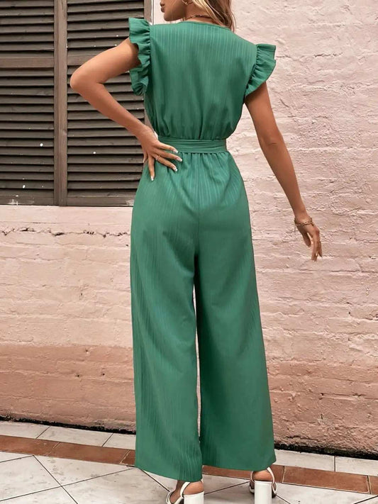 Ruffled Surplice Cap Sleeve Jumpsuit - Trendsi - Flyclothing LLC