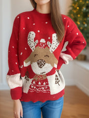 Reindeer Mock Neck Long Sleeve Sweater - Trendsi