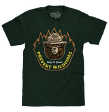 Smokey Bear Keep It Green Prevent Wildfires T-Shirt - Forest Green