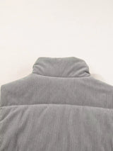 Corduroy Stand Neck Zipped Puffer Vest - Trendsi - Flyclothing LLC