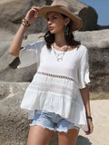 Lace Detail Round Neck Half Sleeve Blouse - Trendsi - Flyclothing LLC