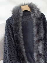 Fringe Leopard Open Front Long Sleeve Poncho - Trendsi - Flyclothing LLC