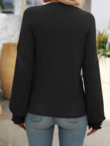Ribbed Round Neck Long Sleeve T-Shirt - Trendsi - Flyclothing LLC