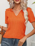 Cable Knit Short Sleeve Top - Trendsi - Flyclothing LLC