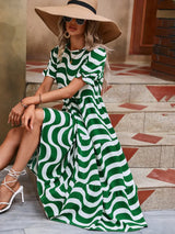 Wavy Striped Round Neck Short Sleeve Dress - Trendsi - Flyclothing LLC